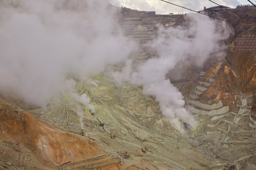 weekend travel, View of mountain at owakudani, sulfur quarry in Hakone, Japan