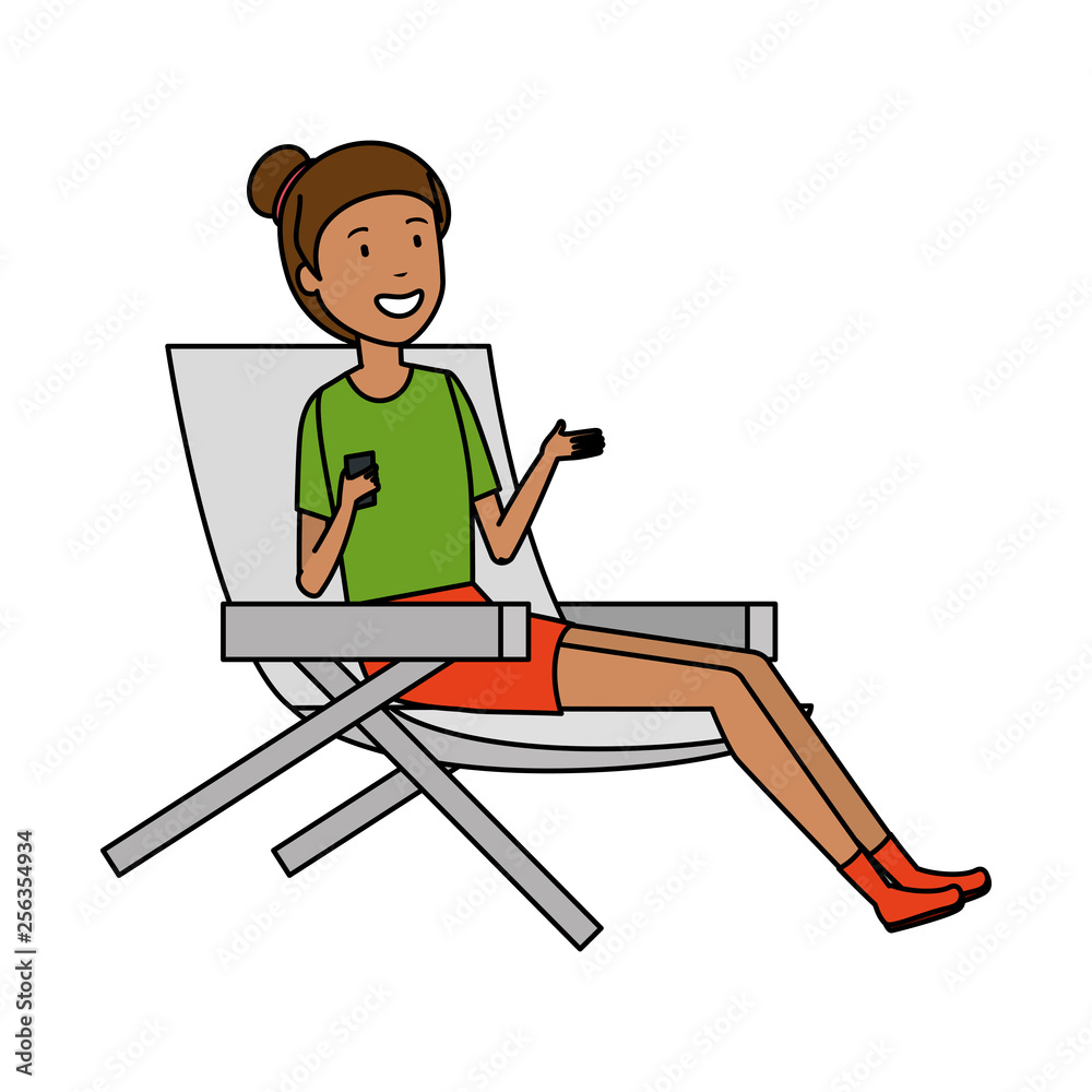 Sticker tourist woman relaxing in chair character