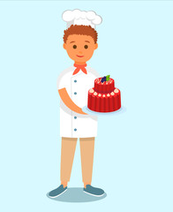 Chef Cook Holding Tasty Cake Cartoon Character