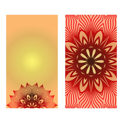 Ethnic Decorative Flyers With Floral Mandala. Templates Vector Illustration.Luxury sunrise gold color