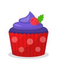 Blue Cupcake with Raspberry Vector Illustration