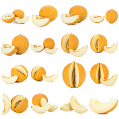 Collage of ripe melon isolated on a white background