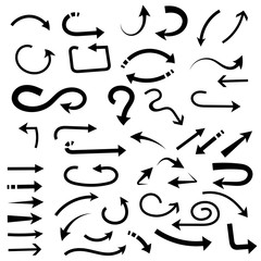 Black set of arrows. Hand drawn doodle