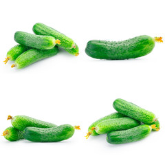 Collage of cucumber isolated on white