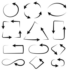 Arrows combinations. Simple and complex. Black hand drawn icons