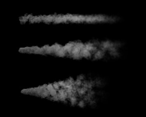 Stream of smoke set. Isolated on black background. 3D rendering.