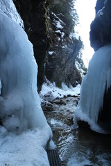 Icicles in canyon Jánošíkove diery in Malá Fatra mountains, Slovakia