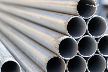 Stack of Steel pipes for construction work in the construction area