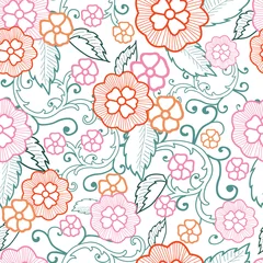 Foto op Canvas Pastel multicolored vector flowers and leafs seamless pattern background. Good use for any type of fabrics, wallpapers, home decor items, etc. © designer_27