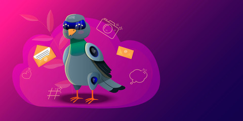 Robot pigeon. Mail. Stylish, modern template for the site and application. Vector illustration.