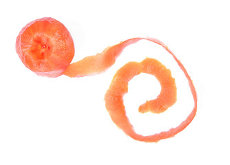 Fresh tomato with spiral peel