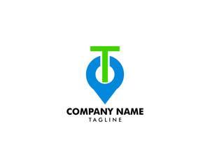 Letter T and map pin logo concept