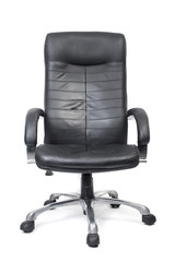 Old used black leather chair