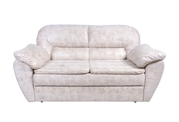 White leather sofa isolated on white with clipping path