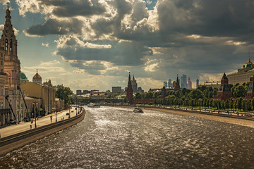 View of the river Moscow , Kremlevskaya Embankment and towers of the Kremlin