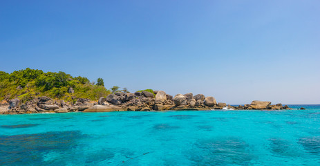 Similan Islands as a tourist destination featured in the beauty under the sea.   the boat to take tourists snorkeling around the island.