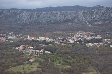 Panoramic view of Bribir town in the bottom of the mountain, Croatia