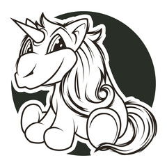 funny unicorn black and white vector illustration