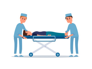 Patient on stretcher flat vector illustration