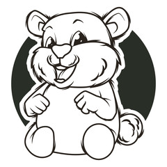 funny teddy bear black and white vector illustration