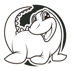 funny dinosaur black and white vector illustration