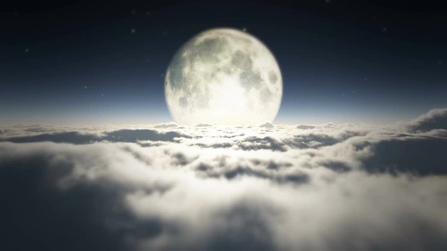 dream fly in clouds and moon 4k