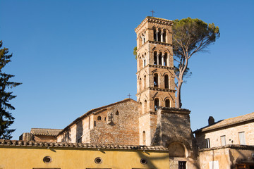 Sanctuary of Vescovio (Lazio, Italy). Church and bell tower in Sabina.