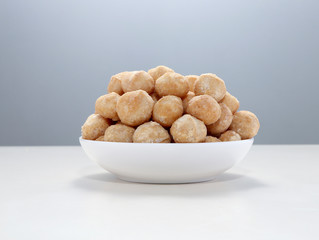 Snack nut food in a white bowl
