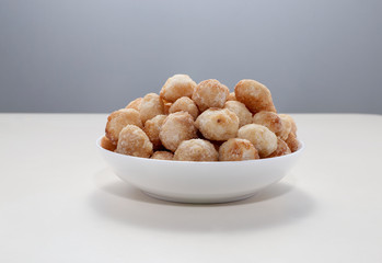 Snack nut food in a white bowl