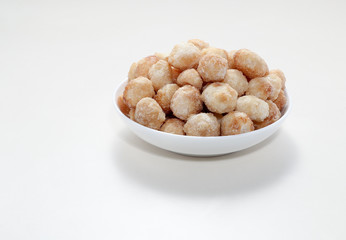 Snack nut food in a white bowl