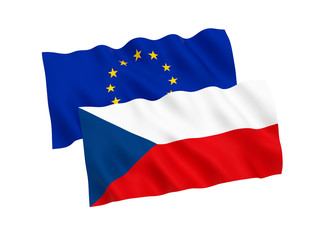 Flags of Czech Republic and European Union on a white background