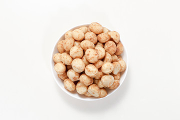 Snack nut food in a white bowl