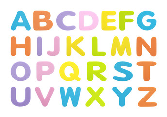 Set collection alphabet in multi colored bold letters isolated on white background.