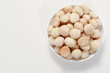 Snack nut food in a white bowl