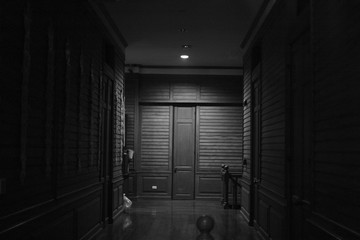 black and white building