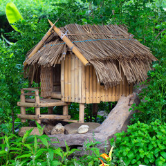 Wooden house made of bamboo.