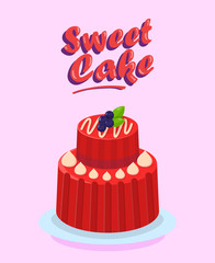 Delicious Two Tier Cake Flat Cartoon Illustration