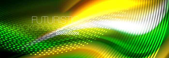 Obraz premium Fluid color neon wave lines background, neon liquid color futuristic paint template