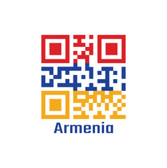 QR code set the color of Armenia flag, a horizontal tricolor of red, blue, and orange.