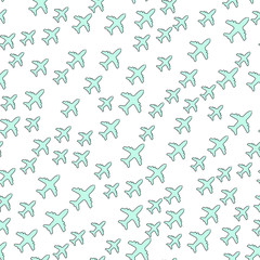 Seamless vector EPS 10 pattern with Plane Aircraft. Travel concept