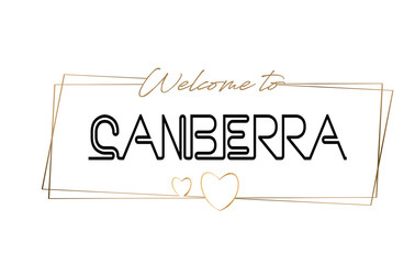 Canberra  Welcome to text Neon lettering typography. Word for logotype, badge, icon, postcard, logo, banner Vector Illustration.