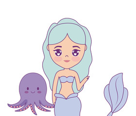 cute mermaid with octopus animal