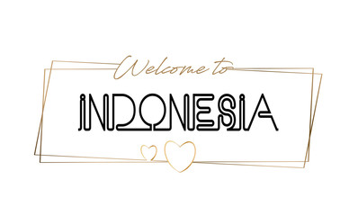 Indonesia  Welcome to text Neon lettering typography. Word for logotype, badge, icon, postcard, logo, banner Vector Illustration.