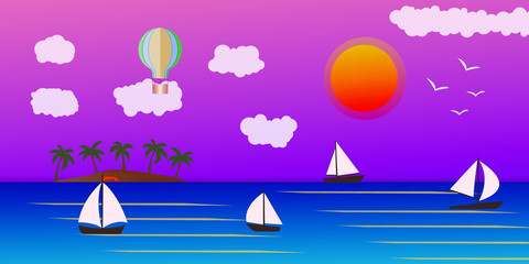 Seascape and Sailing ship. Yacht race, ocean regatta. Travel, holidays, vacation concept. Summer active sport