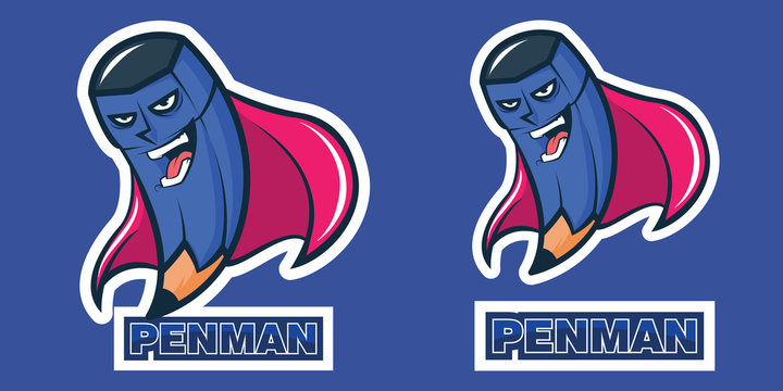 funny pencil super hero vector illustration
