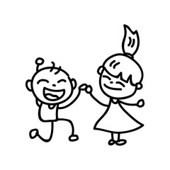 hand drawing abstract cartoon happy people family happiness concept
