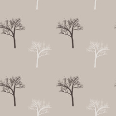 Provence style: seamless pattern in cute trees on burlap fond. Winter print for textile, fabric manufacturing, wallpaper, covers, surface, wrap, scrapbooking, decoupage, curtains.Vector illustration