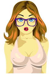 Portrait of a beautiful girl in glasses close-up. Vector illustration