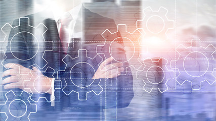 Gears mechanism, digital transformation, data integration and digital technology concept.