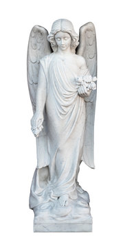 Marble statue of an angel on white background - religious art
